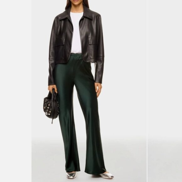 Silk Laundry Bias-Cut Pants Pull-On Flared Leg Green Size Large *READ FLAW* - Picture 1 of 11